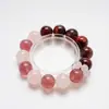 [Pastel de Fresa] Pulsera de Cristal Natural de Fresa para Mujer, Versátil Pulsera de Flor de Cristal Rosa Hielo al por Mayor