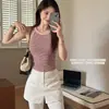 Body de otoño e invierno tipo halter con espalda cruzada, con tirantes acanalados de felpa de perlas cálida, acolchado para un look adelgazante y versátil.