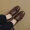 En Stock~ Mocasines de Cuero Genuino con Puntera Cuadrada y Tacón Grueso con Hebilla, Nuevo Estilo Zapatos de Cuero Suave de Piel de Vaca con Tacón Medio Estilo Británico