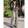 Pantalones Largos Elásticos de Dobladillo Crudo Micro Acampanados Estilo Chica Picante de Nicho Tendencia Nuevo Retro Adelgazantes de Cintura Media de Pierna Ancha para Mujer