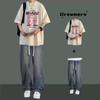 Camiseta de verano de manga corta para hombre, traje de rufián guapo, camiseta a juego con jeans modernos, ropa de moda para hombre, conjunto de dos piezas