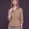 Camisa khaki chic otoñal de manga larga o manga tres cuartos para mujer, con corte entallado, cintura ceñida, diseño elegante y un look juvenil y sofisticado.
