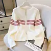 Suéter chaqueta de punto estilo coreano, simple y moderno, con doble cremallera, patchwork a rayas y bloques de color, en blanco