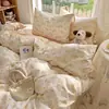 Juego de cuatro piezas de algodón kapok con hilo de doble capa, tacto nube, Clase A, sábana de algodón puro suave y amigable con la piel, funda de edredón, juego de tres piezas para cama de dormitorio~