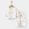Conjunto de Gaze para Bebê, Roupas de Casa para Bebê, Tops e Calças de Fibra de Bambu de Manga Longa, Roupas de Verão com Ar Condicionado para Crianças Meninas