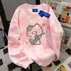Moletom Rosa Tie-Dye Americano Gola Redonda Relaxada para Mulheres no Outono e Inverno Estilo Coreano Fofo Versátil de Campus Estilo Casal Top Nicho