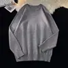 Suéter de punto de cuello redondo liso para otoño e invierno estilo japonés retro, corte ajustado, suéter de punto versátil, suéter de manga larga para hombres y mujeres, corte holgado para parejas
