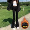 Jeans Micro-Lar de Cintura Alta Preto Feminino Outono e Inverno 2024 Novo Slim-fit Emagrecedor Retro Americano Calça Flare com Forro de Fleece
