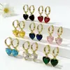 Brincos Coloridos em Zircônia em Formato de Coração Estilo Luxo Leve de Fábrica, Banhados a Cobre com Ouro 18K, Brincos Femininos Coração de Pêssego Estilo Doce e Cool