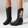 Nuevas botas de cowboy occidentales tacón grueso botas de tacón alto dibujos animados media pantorrilla botas de caballero 40-48 talla grande botas de comercio exterior