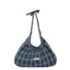 Nova Bolsa de Ombro Estilo Coreano Primavera 2026, Bolsa de Mão Elegante com Pregas de Grande Capacidade e Leve, Bolsa Xadrez Estilo College para Mulheres