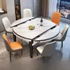 Juego de mesa y sillas de comedor de losa de roca de lujo ligero, apto para apartamentos pequeños, diseño simple y moderno, mesa de comedor de madera maciza, disponible en formas cuadradas o redondas, y se puede extender o plegar