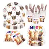 Venta Caliente Transfronteriza Tema Infantil Gato Mascota Amante de Mascotas Familia Escritorio Vajilla Decoración Vaso de Papel Plato de Papel Servilleta