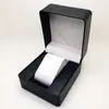 Caja de reloj de cuero PU al por mayor de fábrica, lote pequeño, logotipo y texto en bronceado, embalaje de almacenamiento de relojes, caja de regalo