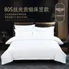 Conjunto de Roupa de Cama de Algodão de Três ou Quatro Peças para Hotel, Lençol Branco e Capa de Edredom de Contagem 80, Linho Cinco Estrelas para Pousadas, Personalizável