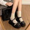 Sapatos Mocassins Plataforma Redondos Estilo Britânico com Solado Grosso para Mulheres Verão Novo Versátil com Laço Boca Rasa Mary Janes para Mulheres