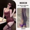 Lencería sexy en múltiples colores, malla de encaje hueca transparente con un cuello de bolsillo, uniforme de falda corta ajustado de dos piezas, disponible para dropshipping