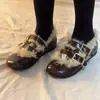 Zapatos Mary Jane bajos de doble hebilla estilo francés para mujer, nuevo modelo otoño e invierno 2026, peludos y cálidos, de suela plana, adecuados para usar en exteriores
