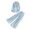 Conjunto de Dos Piezas Casual Holgado de Manga Larga Bordado y Pantalones de Pierna Ancha para Mujer, Atuendo Elegante Adelgazante para Viajes de Otoño