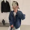 Cardigã de tricô com zíper, capuz e listras coloridas estilo coreano, novo top suéter solto e relaxado outono/inverno, peça de outer wear feminina