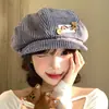 Bonito sombrero octogonal, boina para mujer, moderna y versátil, artística, hace que la cabeza se vea más pequeña, a rayas, estilo japonés, diseño de oso