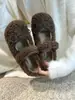 Zapatos peludos para mujer para otoño e invierno 2024, nuevos planos estilo hada de punta redonda con lazo, pantuflas de algodón versátiles y cálidas con forro polar