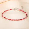 Pulseira Vermelha de Prata Esterlina S925 com Duas Fileiras de Contas Bolinhas Design de Nicho para Mulheres Pulseira Vermelha Elegante Tecida à Mão