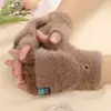 Luvas de Pelúcia à Prova de Vento Femininas Inverno Quente Estudante Sem Dedos Flip-Top Luvas Outdoor Meio Dedo Espessas para Escrever
