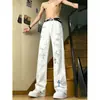 Jeans negros rotos y adornados con pedrería, con estampado de cruces para hombre, de pierna recta modernos, ligeramente acampanados, largos, rotos y adornados con pedrería