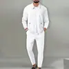 Estilo Casual Transfronterizo Nuevo Estilo Primavera y Otoño Holgado Tejido Waffle Cremallera Solapa Moda Cárdigan Pantalones Largos Chaqueta para Hombre Traje