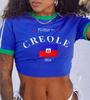 Tops Estéticos Retro Europeos y Americanos 2025 Nuevas Camisetas de Mujer Letras Bordadas Patrón de Bandera Camisetas Descubiertas al Ombligo Venta al por Mayor