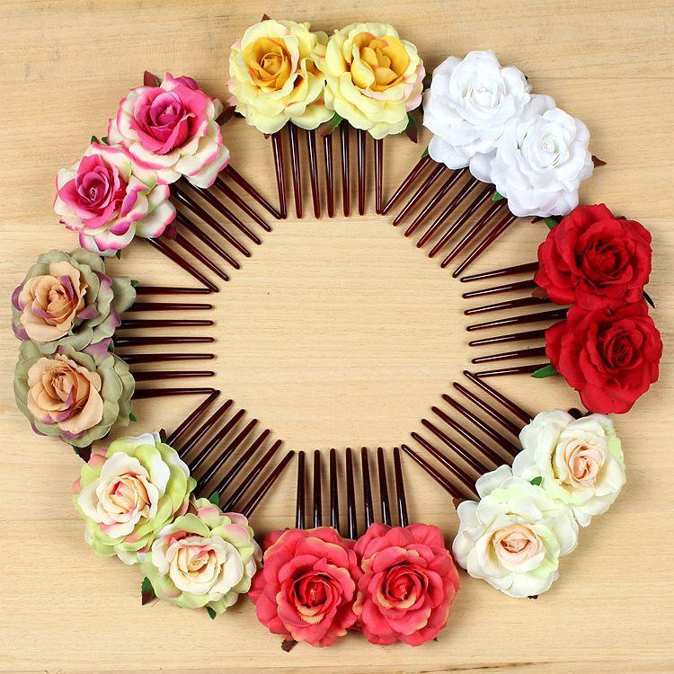 7cm 双朵彩色玫瑰花发梳 主图