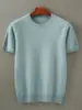 Suéter Fino de Manga Corta para Hombre 100% Lana Pura Cuello Redondo Camiseta de Punto Base para Jóvenes Ropa Interior Base Interior