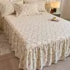 Falda de cama de algodón puro engrosada, fresca y simple, pieza única, sábana bajera antideslizante, funda protectora para colchón, funda de algodón puro cepillado Simmons