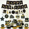 Sombreros Transfronterizos Negros y Dorados, Decoraciones para Fiestas Temáticas de Año Nuevo, Banderines, Globos, Juegos de Panal Espiral y Accesorios para Arreglos
