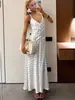 Vestido de Tirantes Finos sin Espalda, Elegante, Sexy y Versátil, Ceñido a la Cintura, Adelgazante, de Satén, con Escote en V, Largo, Estilo Retro Francés, Vestido de Lunares