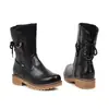 Botas femininas de cano médio estilo britânico com cadarço, bico redondo e salto baixo para Outono e Inverno, estilo retrô de cavaleiro, tamanhos 33-43, fornecimento para comércio exterior