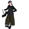 Conjunto de tres piezas de otoño para niña: chaleco negro, playera de manga larga y pantalones de pierna ancha, estilo coreano, para niños de talla mediana y grande