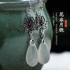 Pendientes de loto vintage con incrustaciones de calcedonia natural, proceso de plata tailandesa galvanizada, joyería de estilo chino, venta al por mayor