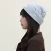 Gorro de Punto Liso Versátil Estilo Coreano para Mujer Otoño Invierno Cálido Adelgazante Facial Gorro de Lana Circunferencia de Cabeza Grande Protección para los Oídos Cubre Cabeza Gorro para el Frío