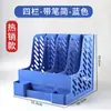 Rack de Armazenamento de Porta-Arquivos de Mesa com Quatro Colunas, Rack de Armazenamento de Informações para Pastas com Porta-Canetas, Estrutura Organizadora de Três Colunas, Caixa de Armazenamento A4