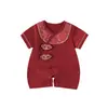 Roupas para Bebê de 100 Dias Roupa Festiva de Ano Novo Bebê Feliz Macacão de Verão Vestido Vermelho Estilo Chinês para Aniversário de Um Ano