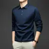 Camisa tipo polo de punto de seda sin costuras para hombre Zangfu Primavera y Otoño, Top tipo camiseta casual de negocios de lujo ligero