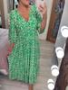 Vestido Casual Estampado de Verão Europeu e Americano com Decote em V e Toque de Luxo, Vestido Longo Ultra-Fada Leve de Luxo com Ajuste na Cintura, Moda Feminina Transfronteiriça