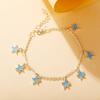E045 Tornozeleira Azul Estrela de Cinco Pontas com Franjas Estilo Praia Europeu e Americano Luminosa Joia para Comércio Exterior para Mulheres Direto do Fabricante Versátil