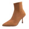 Botines de Tacón Alto Punta Fina Tubo Corto de Gamuza y Color Nude Estilo Francés para Mujer Otoño e Invierno 2025 Nuevos Retro Elásticos Versátiles Ajustados