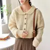 Chic coreano otoño e invierno juvenil estilo universitario lindo cárdigan de punto con cuello de muñeca suéter de manga larga holgado abrigo corto para mujer