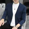 Cardigan de Tricô Gola V Cor Sólida Jaqueta para Homens, Novo Estilo Primavera e Outono, Tricô Fashion, Casual e Versátil, Tricô de Manga Longa