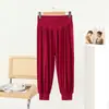 Calça casual feminina de comprimento 3/4 para casa, modal fino de verão com caimento solto, roupa de estar para primavera/verão, adequada para atividades internas e externas, calça de ioga com cordão