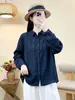 Camisa de gasa de algodón de doble capa para mujer, nuevo estilo de otoño, artística y moderna, con cuello de solapa, bordada, versátil, de manga larga, corte holgado, camisa/cárdigan